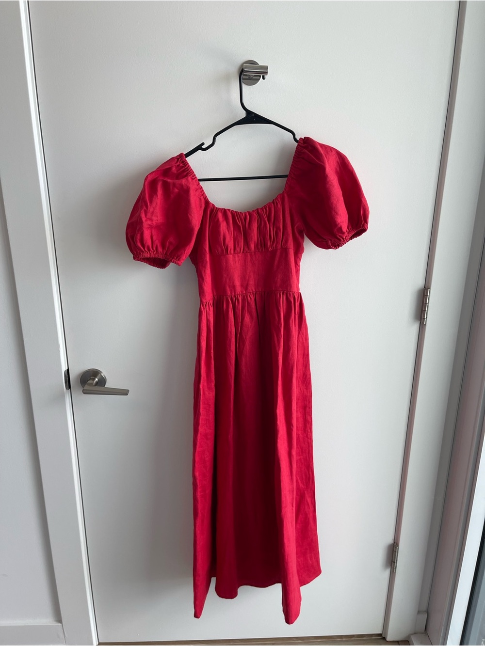 Faithfull Linen Red Puff Sleeve Maxi Dress